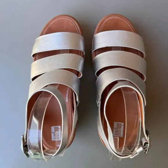 FitFlop Eloise Wedge Sandals Womens Size 8 Silver Platform Espadrille Strappy - Picture 5 of 15